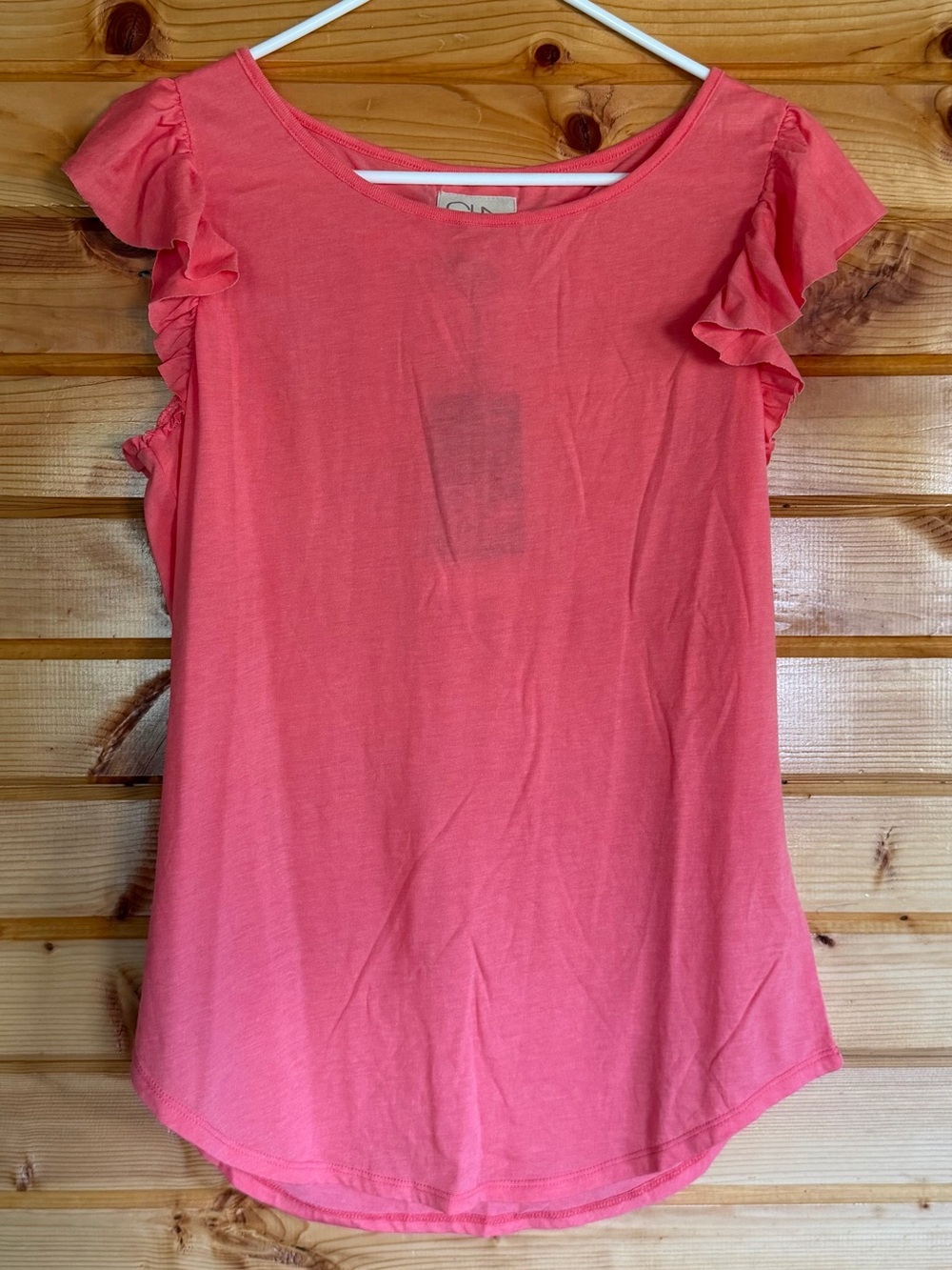 Chaser Coral Pink Ruffle Sleeve Top